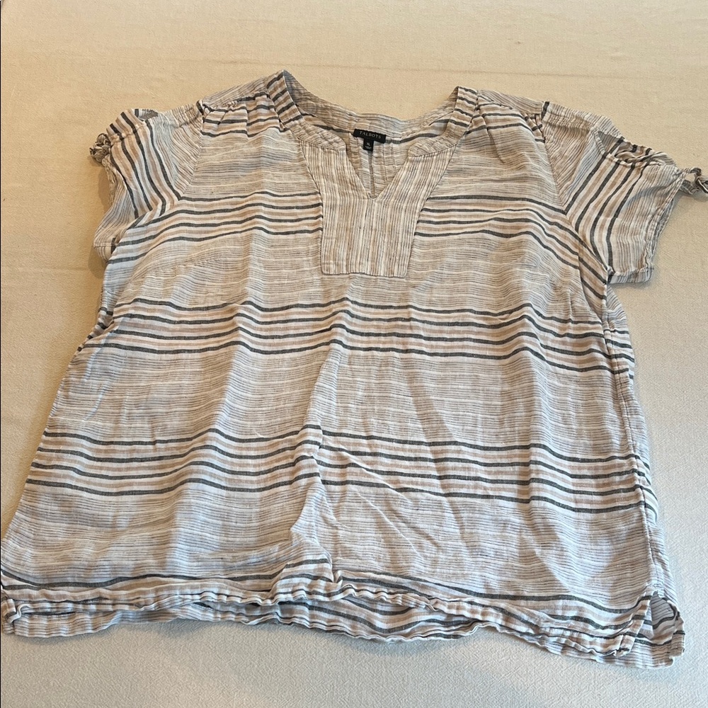 Talbots Light Gray Striped Linen-Blend Tunic